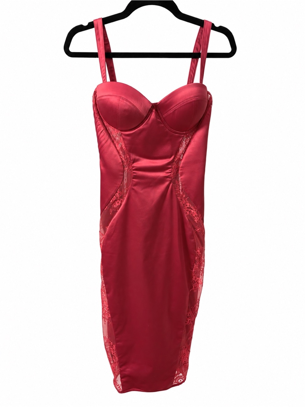 House of CB Micah Red Satin Lace Corset Midi Dress XS